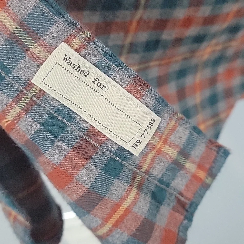 AB470 J. Crew plaid flannel button down men's shirt orange gray XXL